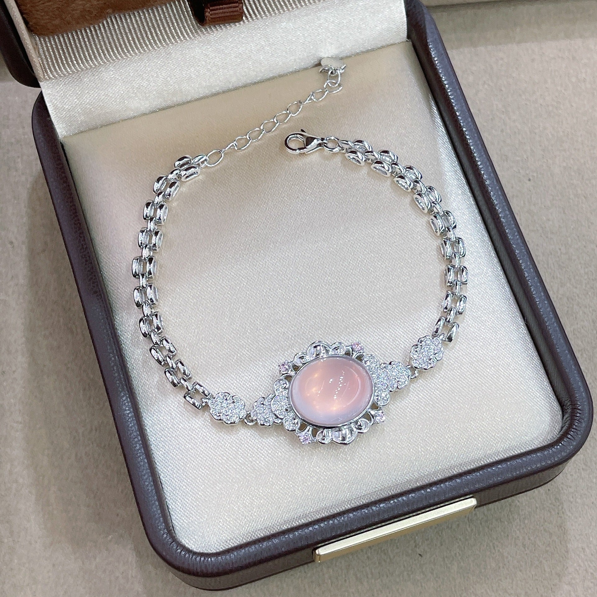 S925 Silver Plated 18K Gold Natural Design Sense Starlight Pink Crystal Set