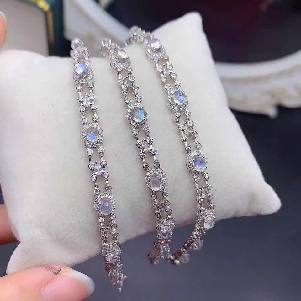Moonstone Bracelet French Retro Style 925 Silver Fine Craft Inlaid Natural Gemstone Jewelry