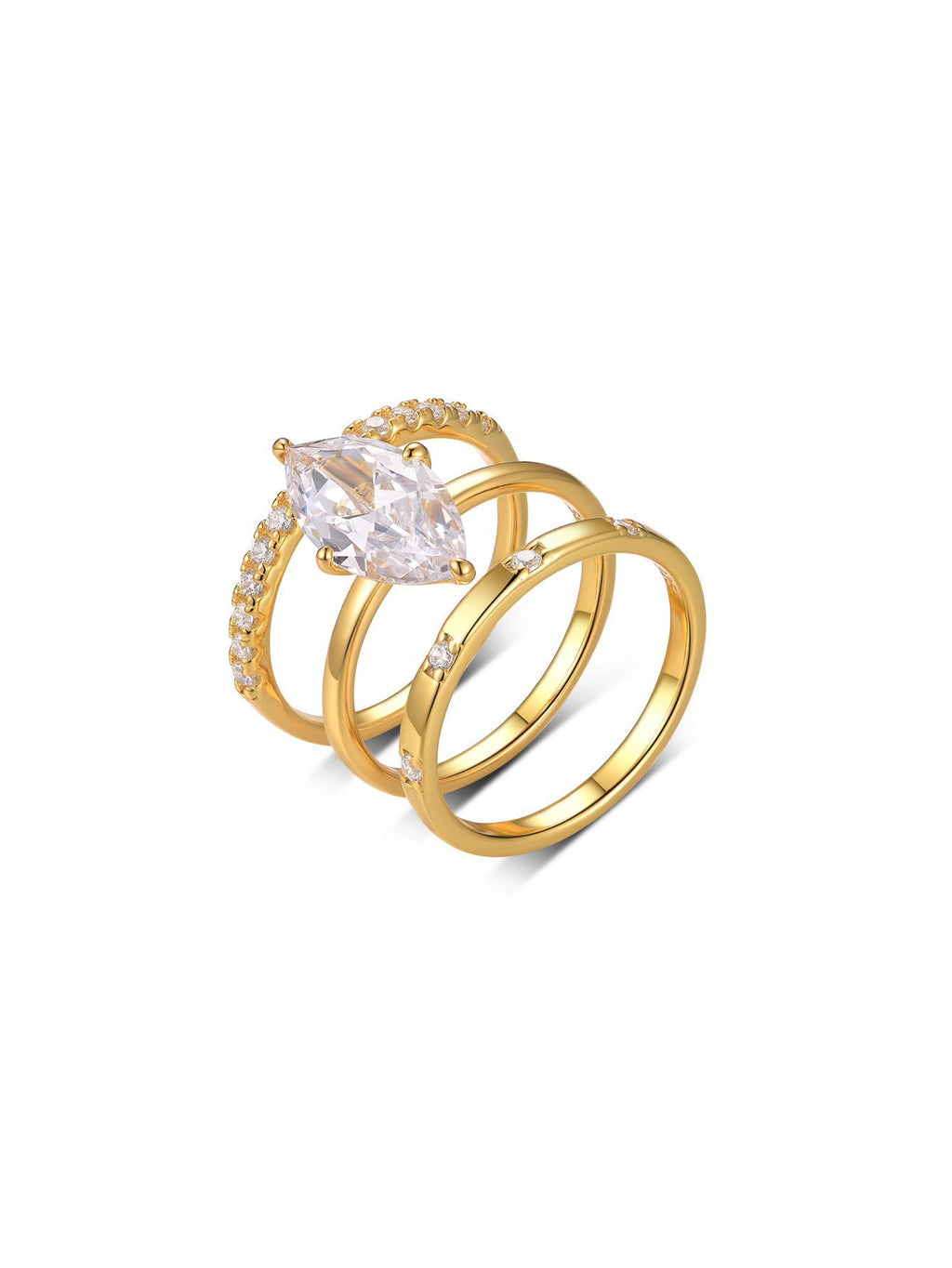 S925 Silver Horse Eye Moissanite Three-Piece Set Ring Luxury Full Inlay Design Independent Hot-Selling Ring