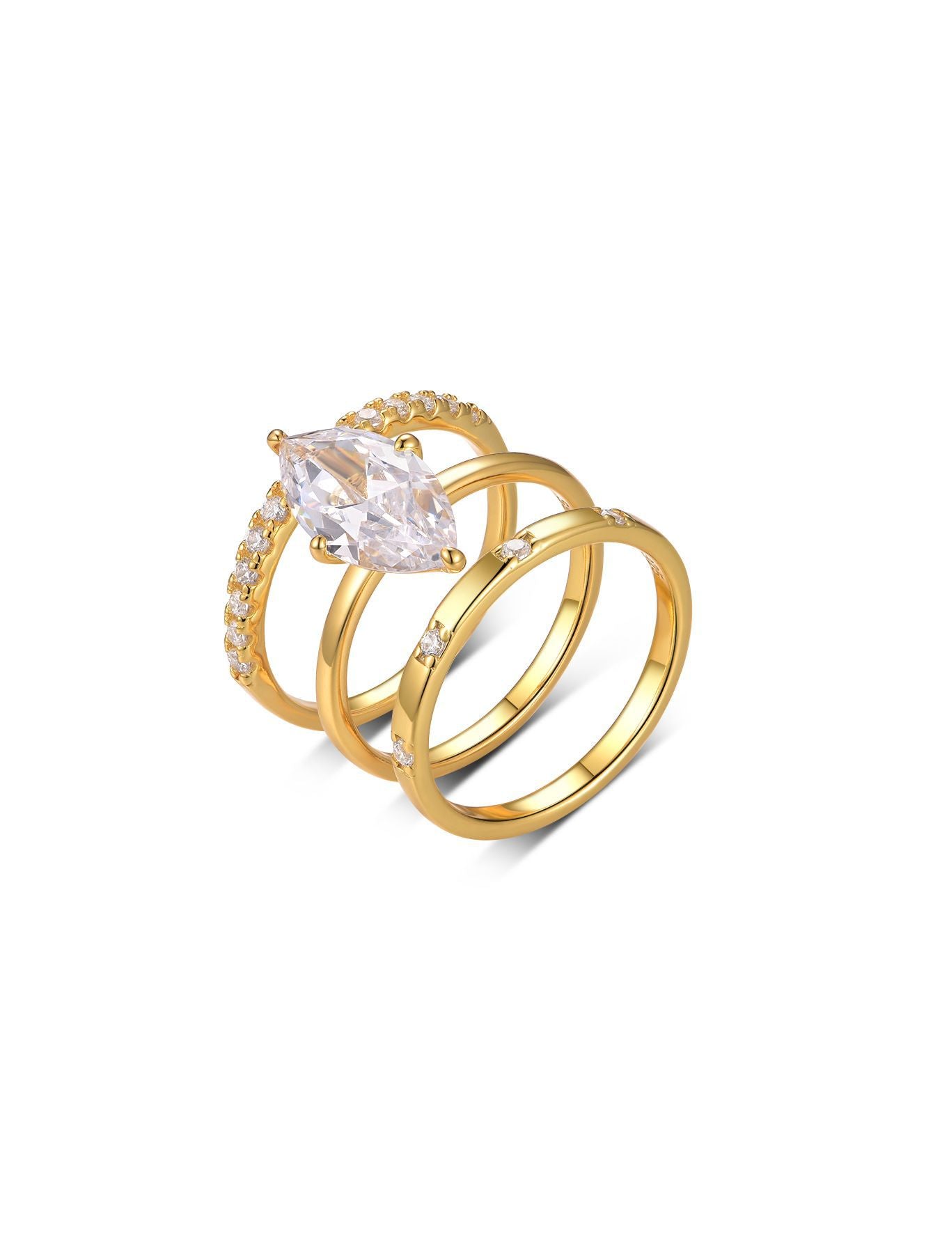 S925 Silver Horse Eye Moissanite Three-Piece Set Ring Luxury Full Inlay Design Independent Hot-Selling Ring