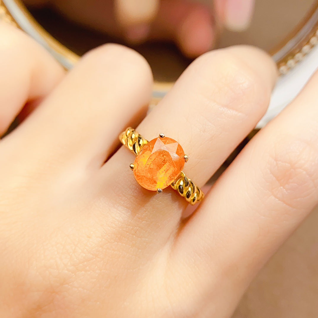 S925 Silver Inlaid Main Stone 7*9mm Natural Garnet Ring