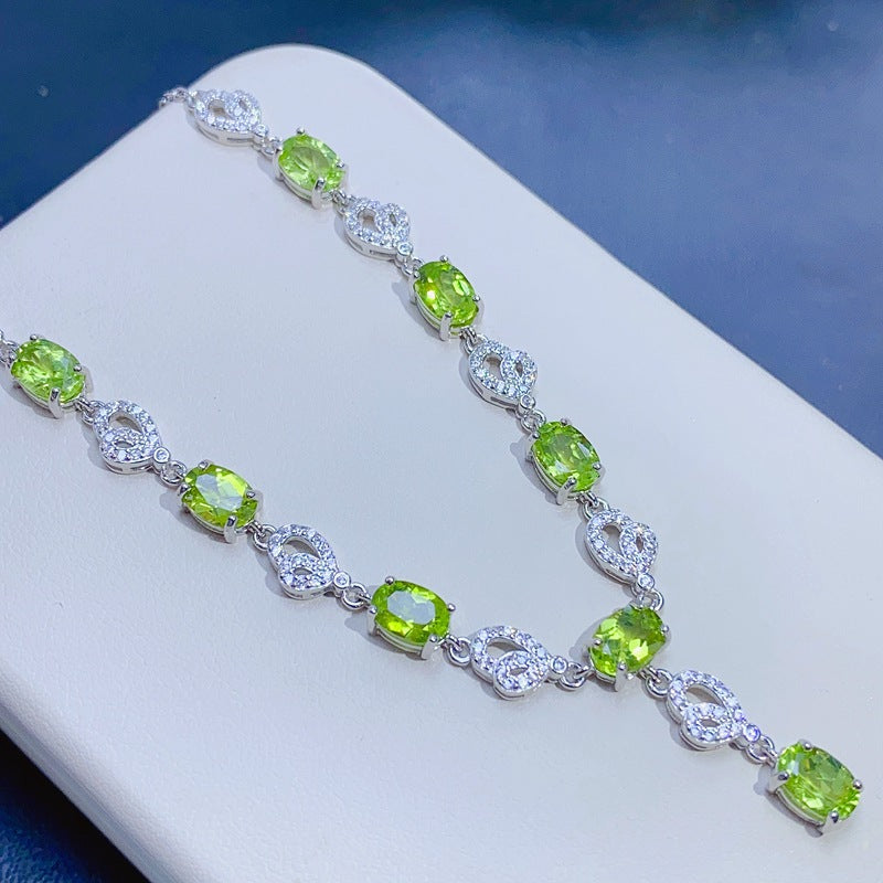 Natural Peridot Necklace Main Stone 5*7mm Collarbone Chain