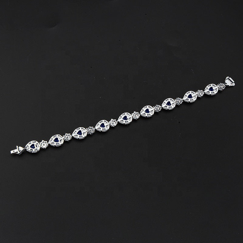 925 Sterling Silver Sapphire Diamond Bracelet 5A Zircon Bracelet