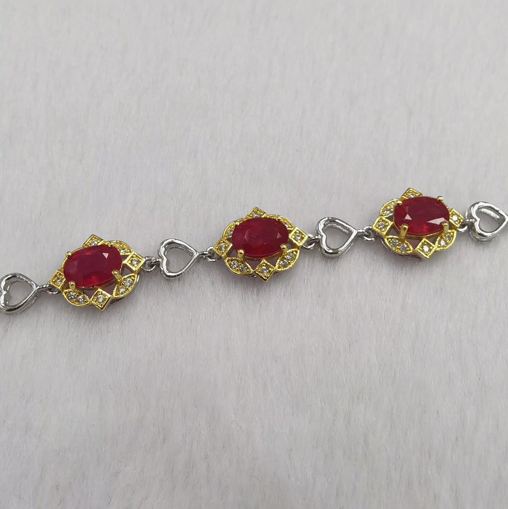 S925 Silver Plated Two-tone Inlaid Ruby Bracelet Fashion Crystal