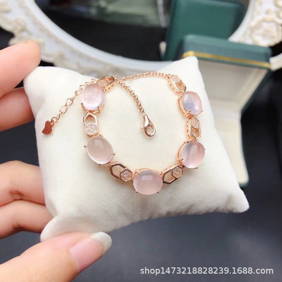 Natural Rose Quartz Bracelet 925 Sterling Silver Handmade Bracelet High-end Jewelry Necklace Accessories