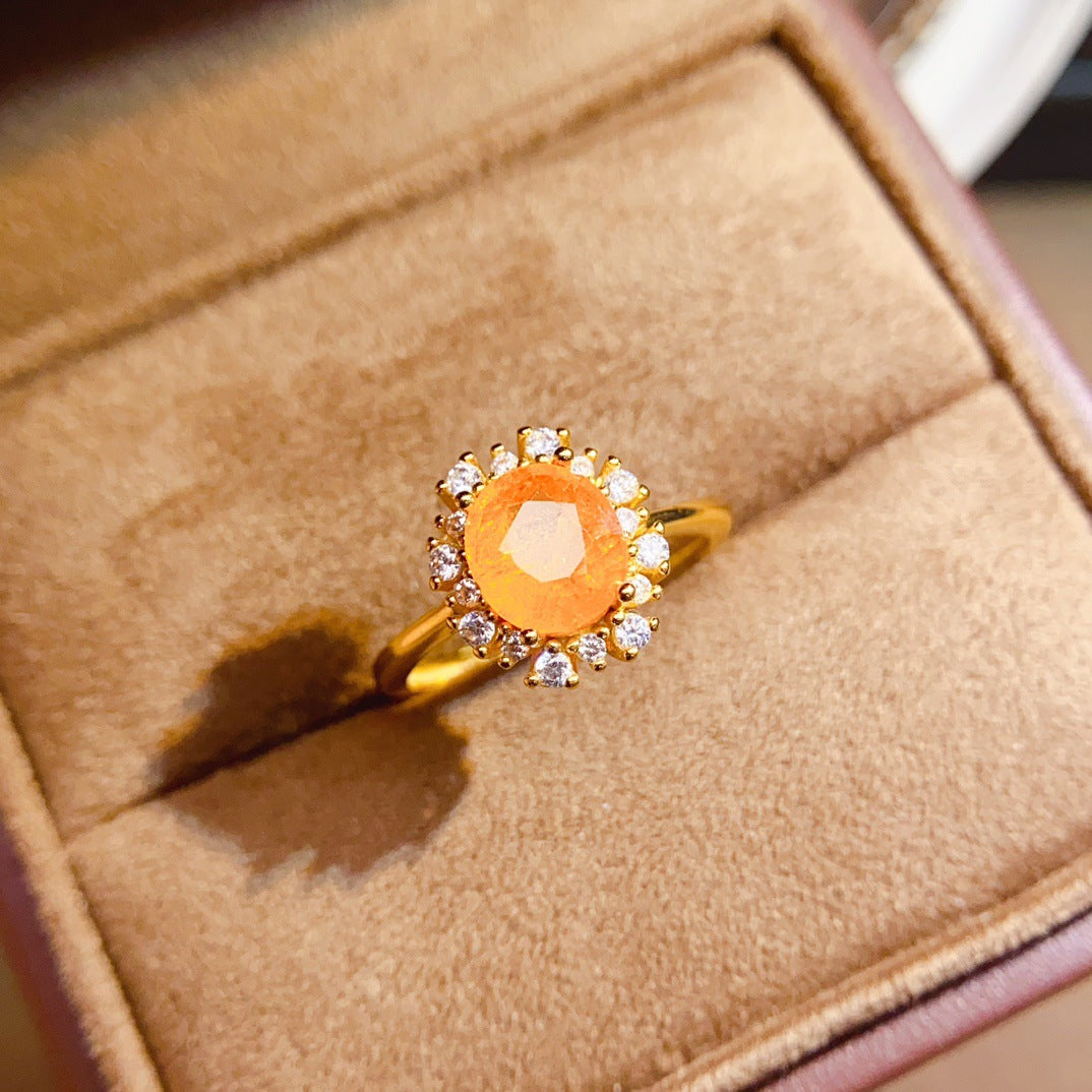 Natural S925 Silver Inlaid Garnet 6*8mm Versatile Ring