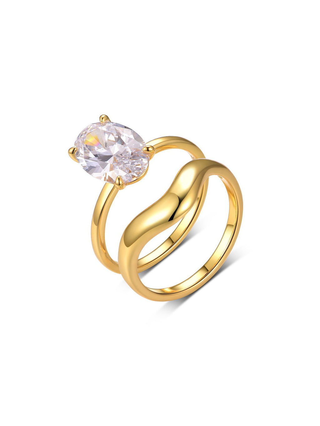 S925 Silver Moissanite Two-Piece Oval Ring Set for Women, Smooth Minimalist Stackable Design, Hot Selling