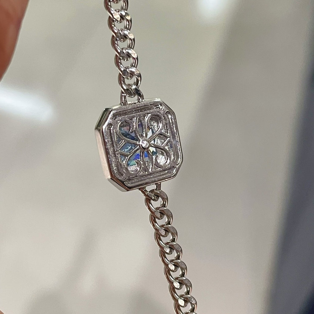 S925 Silver Electroplated 18K Gold Sugar Cube Sparkling Diamond Aquamarine Simple Bracelet