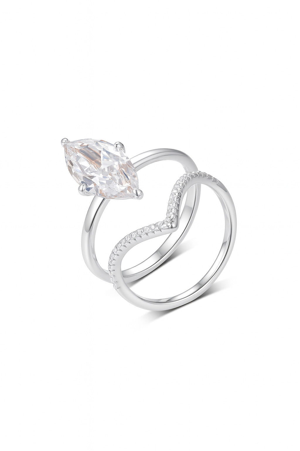 S925 Silver Moissanite Popular Ring for Women Water Drop Main Stone Two-Circle Stacking Set Wholesale