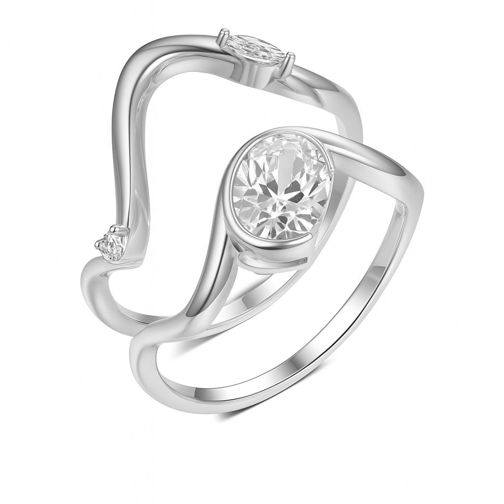 S925 Silver Gold Moissanite Ring Three-Dimensional Two-Circle Wave Stacking Design Women's Hot-Selling Popular Item