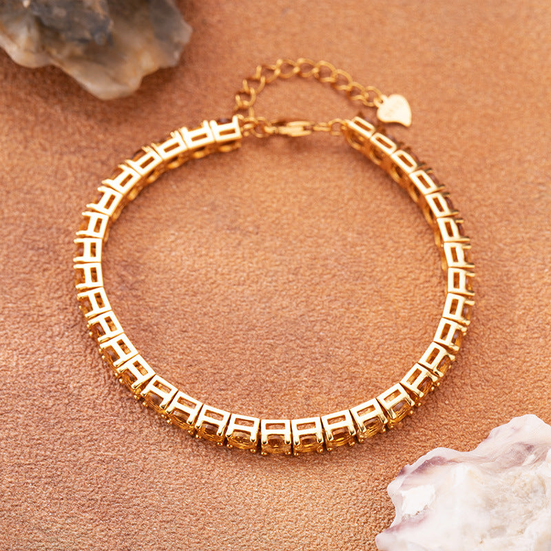 S925 Sterling Silver Yellow Crystal Tennis Bracelet