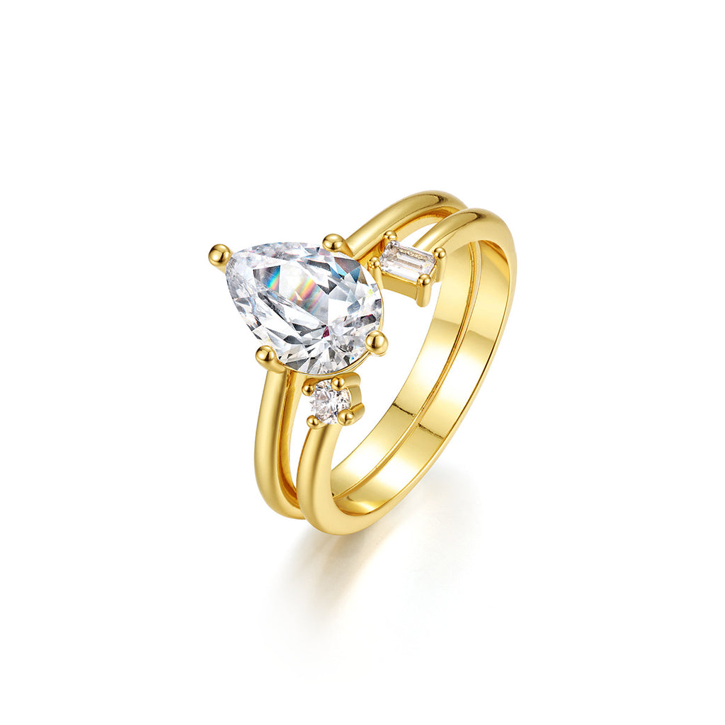 S925 Silver Moissanite S925 Sterling Silver Water Drop Shape Sparkling Combination Set Ring Female Temperament Style Exquisite