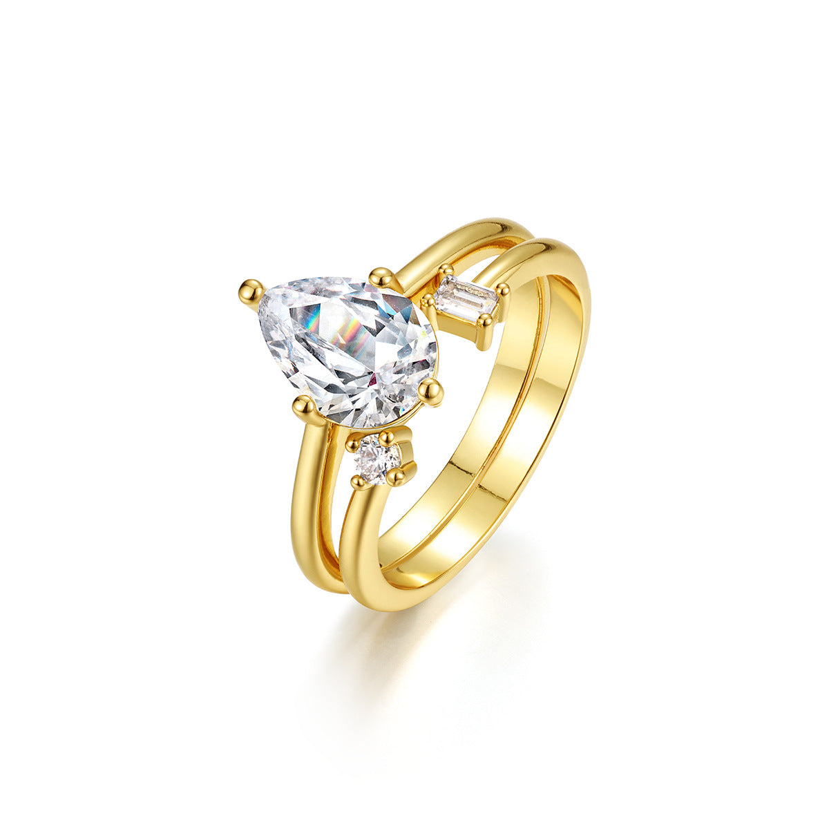 S925 Silver Moissanite S925 Sterling Silver Water Drop Shape Sparkling Combination Set Ring Female Temperament Style Exquisite