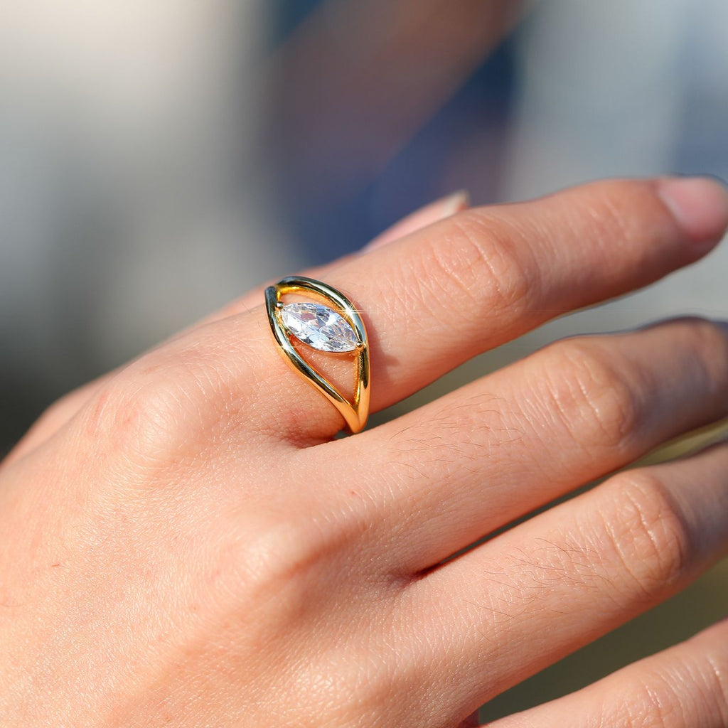 S925 Silver Horse Eye Shape Moissanite Ring Simple Fashion Hollow Ring Amazon Bestseller