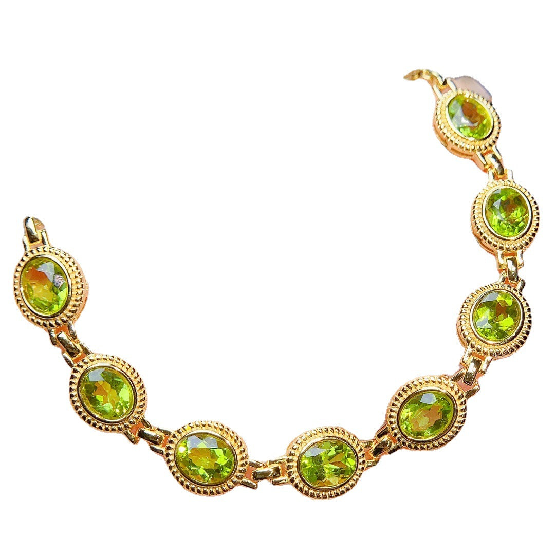 S925 Silver Inlaid Main Stone 6*8 Natural Peridot Bracelet