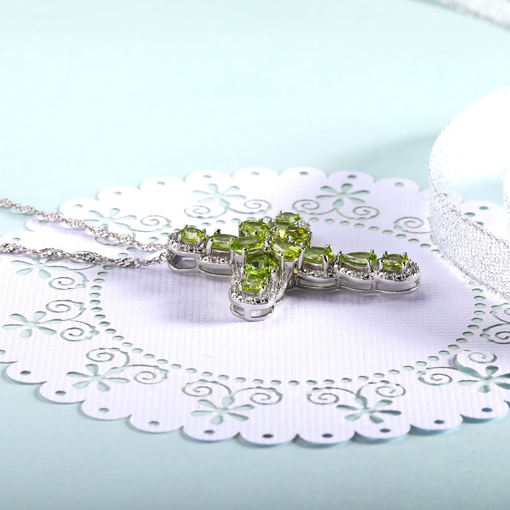 Italian Jewelry Design 925 Silver Fashion Noble Inlaid Peridot Necklace