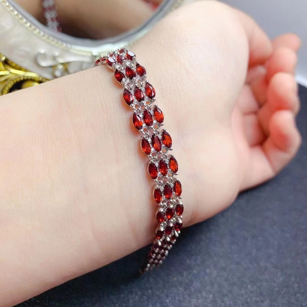 925 Silver Inlaid Natural Garnet Mozambique Bracelet