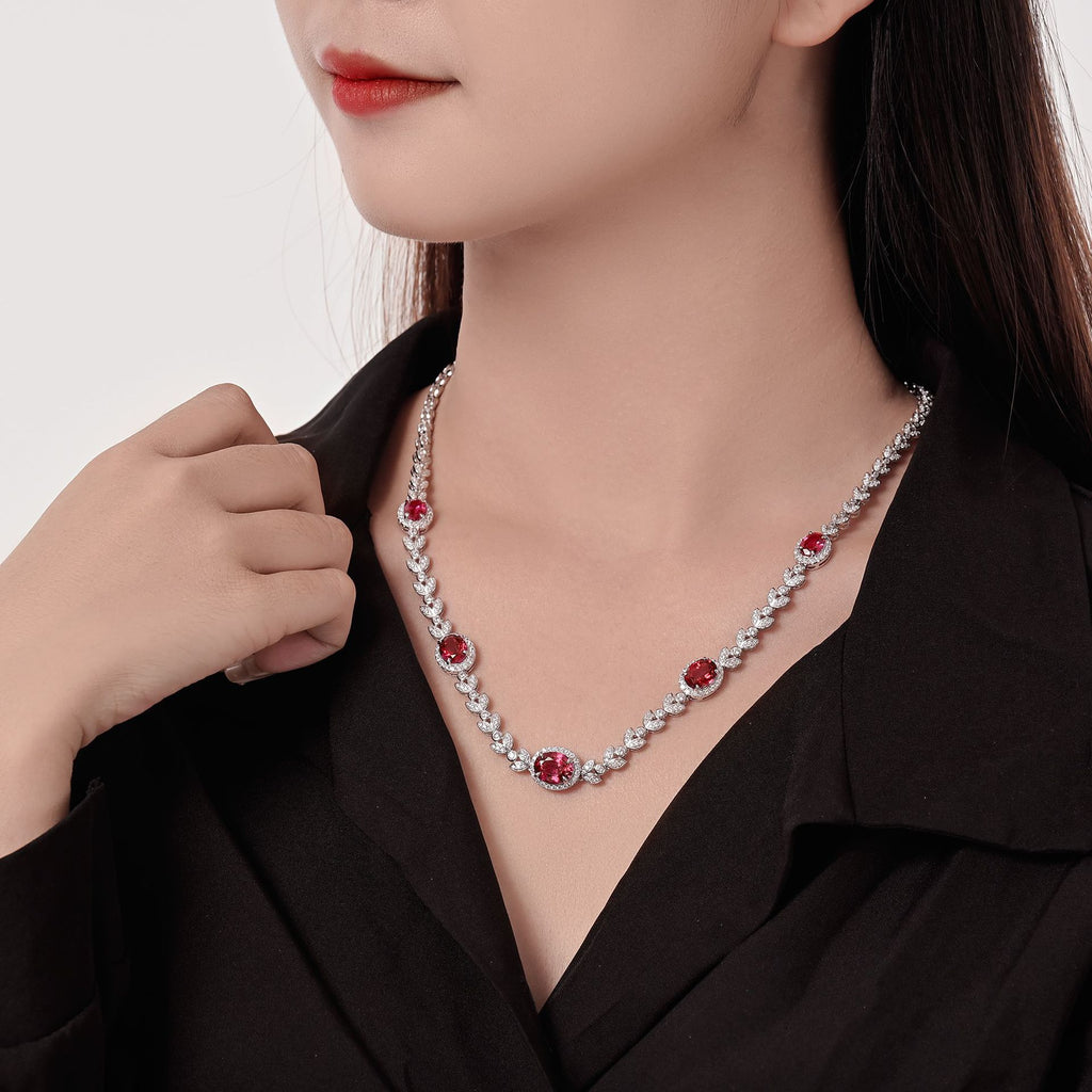 S925 Sterling Silver Luxury Vintage Cultivated Red Sapphire Wheat Ear Fashion Jewelry Necklace