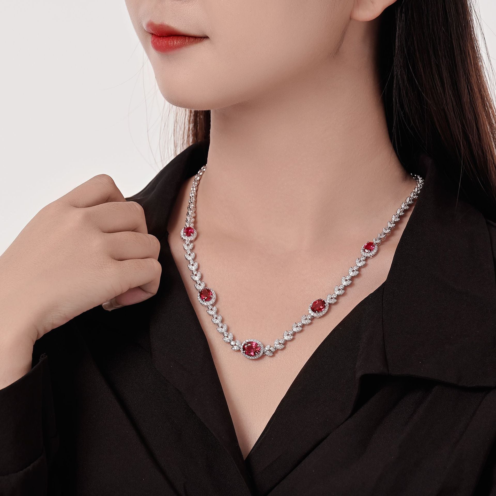 S925 Sterling Silver Luxury Vintage Cultivated Red Sapphire Wheat Ear Fashion Jewelry Necklace