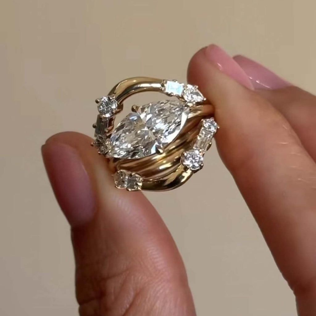 Moissanite S925 Sterling Silver Set Ring Oval Luxury Combination Ring Temu Hot Sale Factory Wholesale