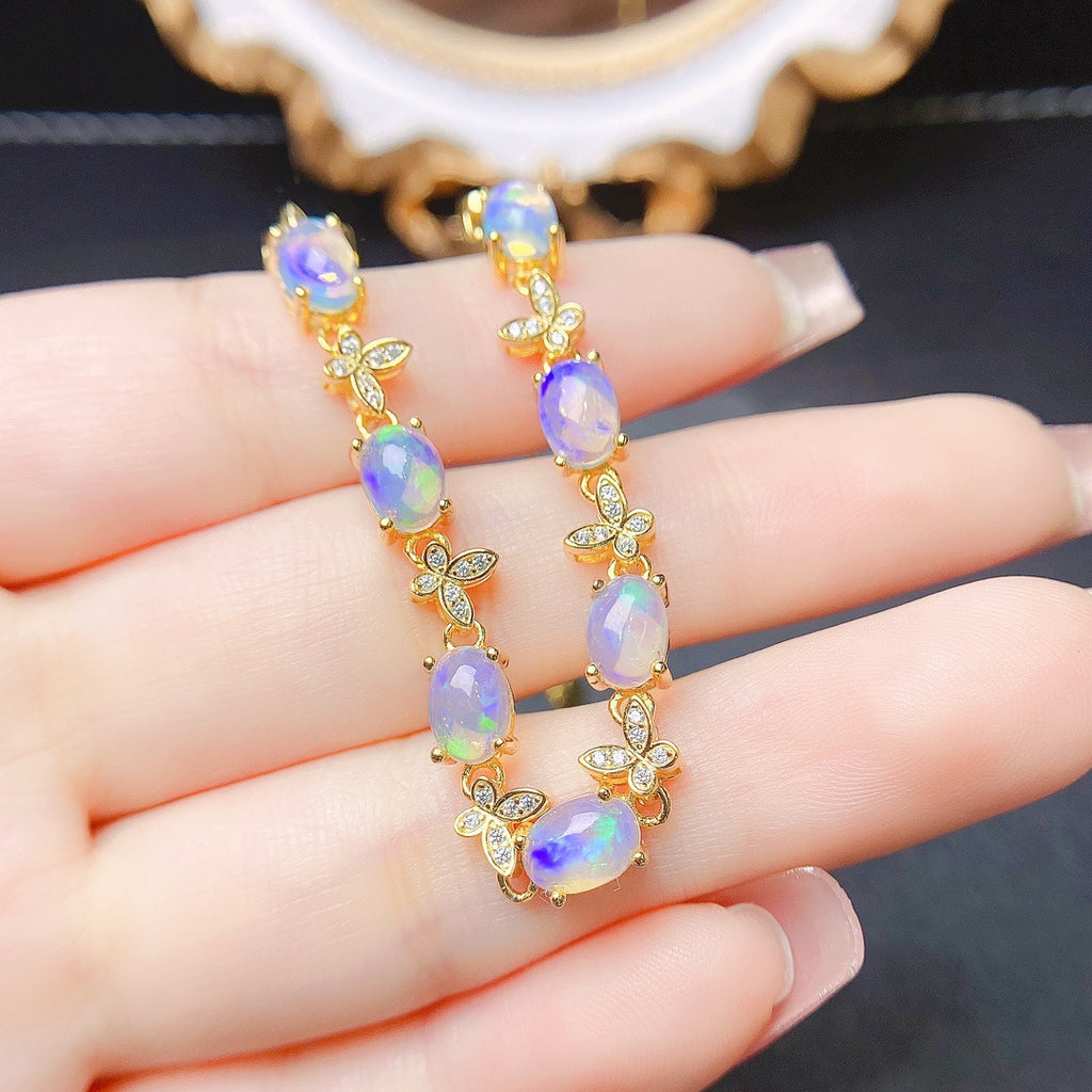 S925 Silver Inlaid Main Stone 5*7 Natural White Opal Bracelet