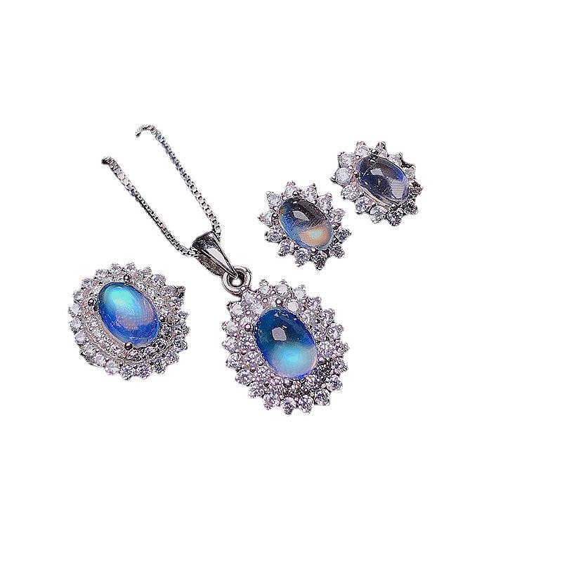 Moonstone Set Luxury Set City 925 Silver Natural Moonstone