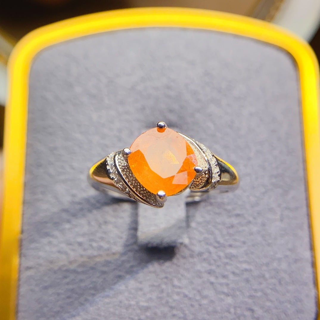 S925 Silver Inlaid Main Stone 7*9mm Natural Garnet Ring