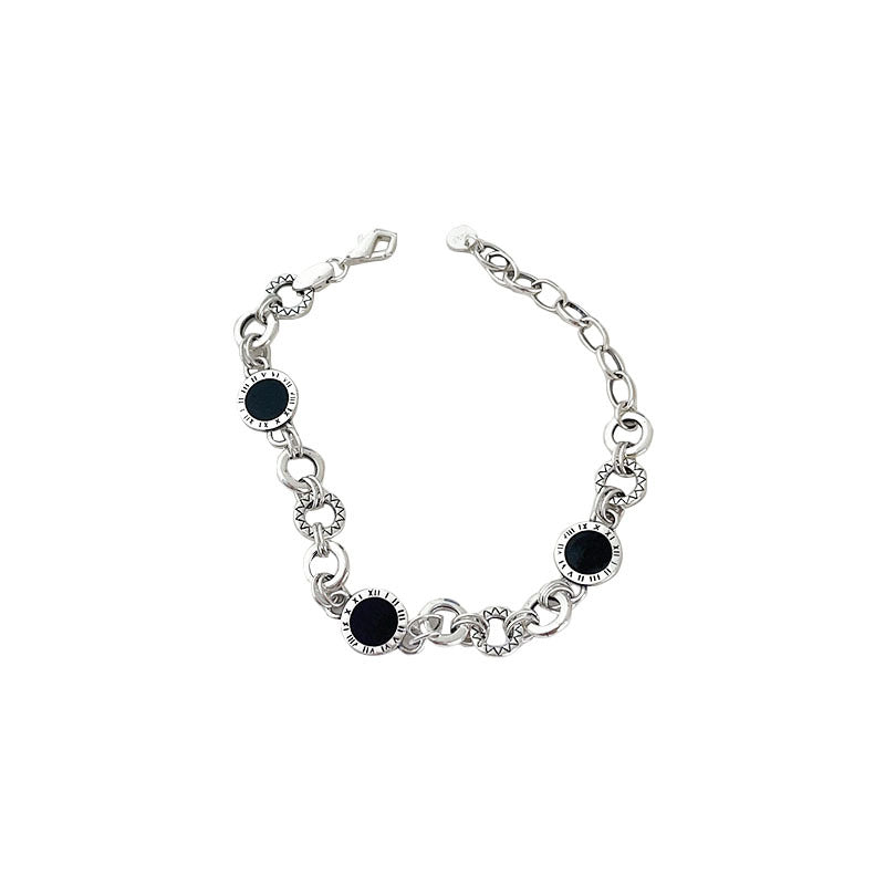 S925 Sterling Silver Black Enamel Bracelet for Women New Roman Numeral Splicing High-end Original Design Bracelet