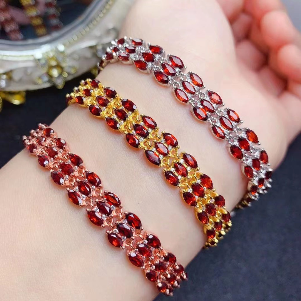 925 Silver Inlaid Natural Garnet Mozambique Bracelet