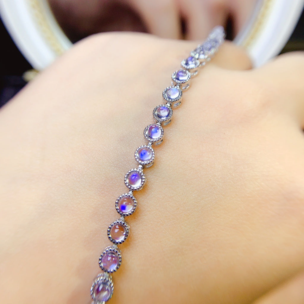 Natural Moonstone Bracelet S925 Silver Inlaid Main Stone 3*3