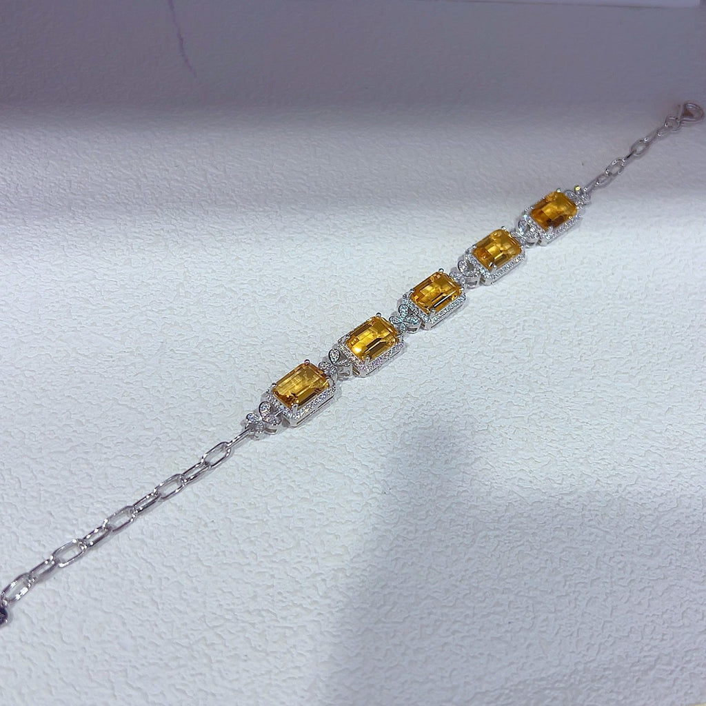 S925 Silver Platinum Plated Inlaid Yellow Crystal Main Stone 7*10mm T Square Butterfly Bracelet