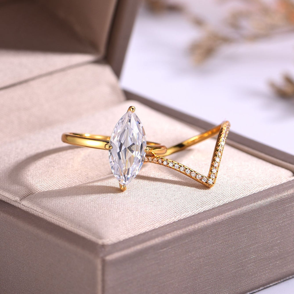 S925 Silver Moissanite Popular Ring for Women Water Drop Main Stone Two-Circle Stacking Set Wholesale