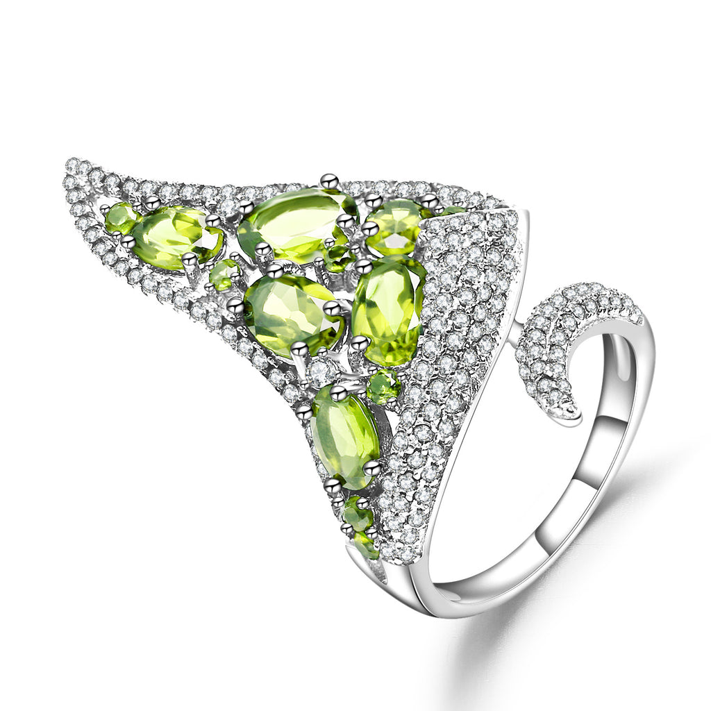 Exaggerated Personality Luxurious S925 Silver Natural Peridot Ring Open Ring