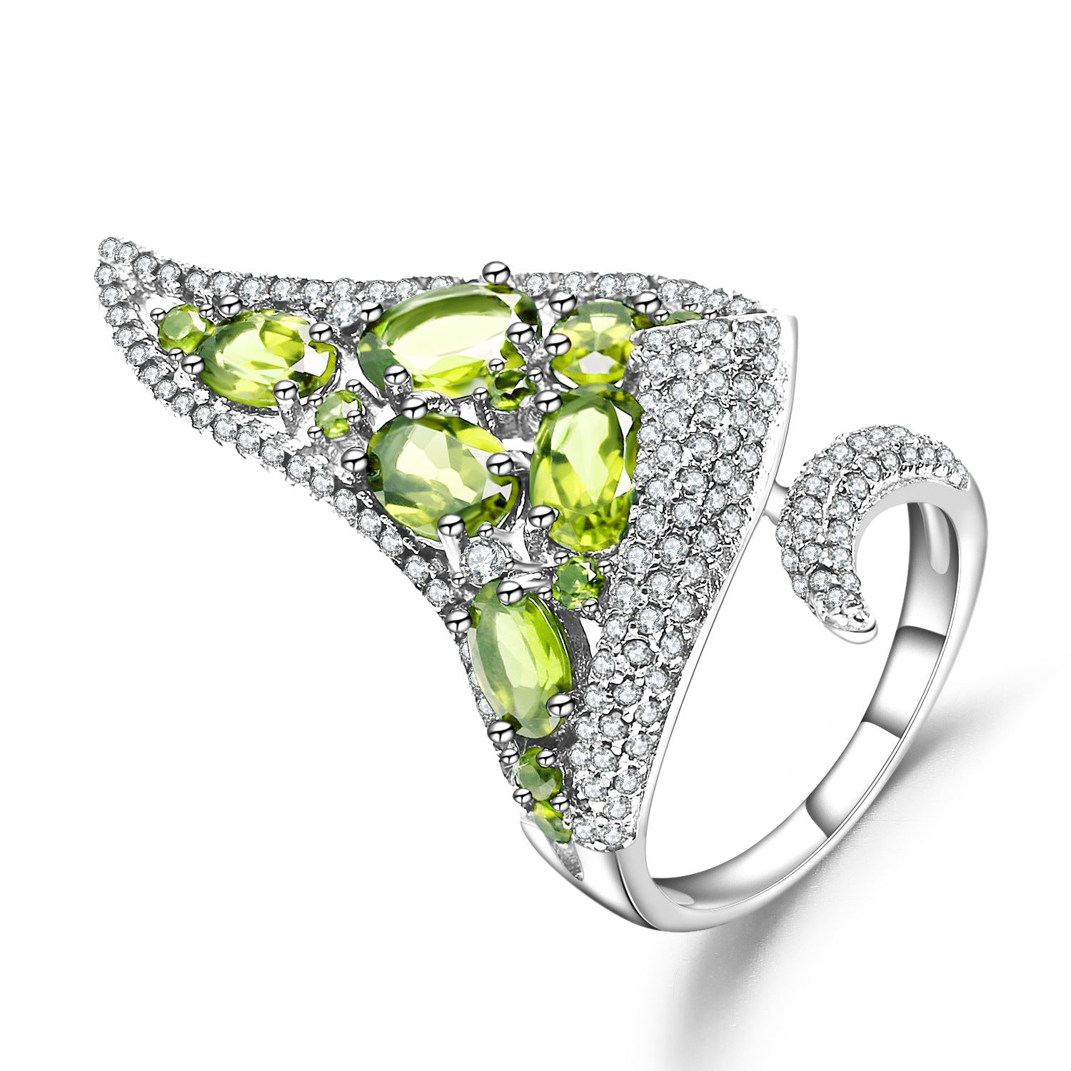 Exaggerated Personality Luxurious S925 Silver Natural Peridot Ring Open Ring
