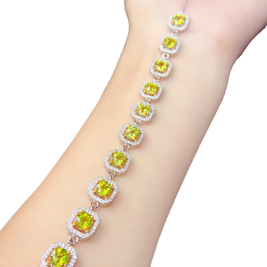 S925 Silver Inlaid Main Stone 5*5 Natural Peridot Bracelet
