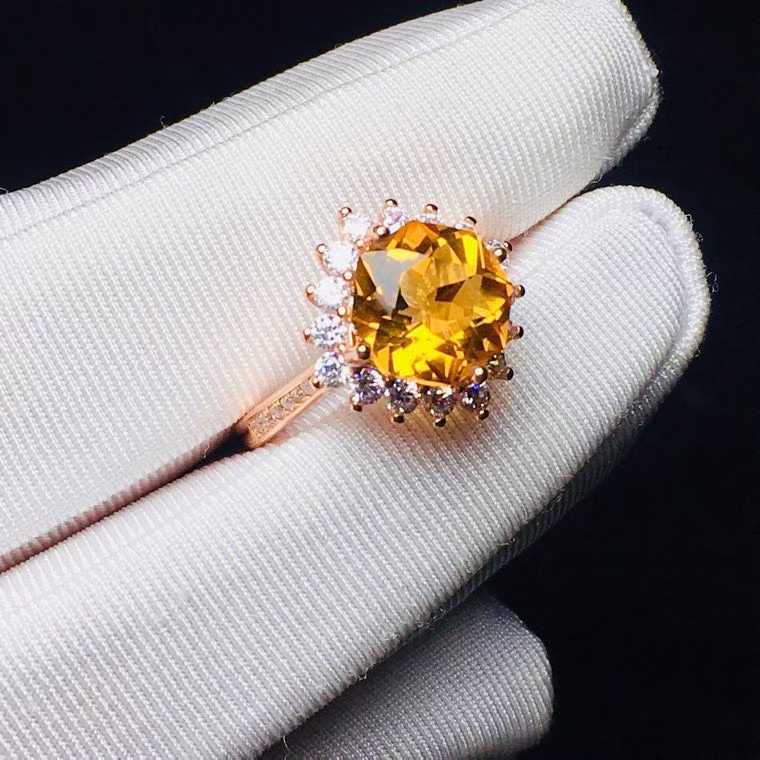 S925 Silver Fine Gift Natural Brazilian Citrine Ring