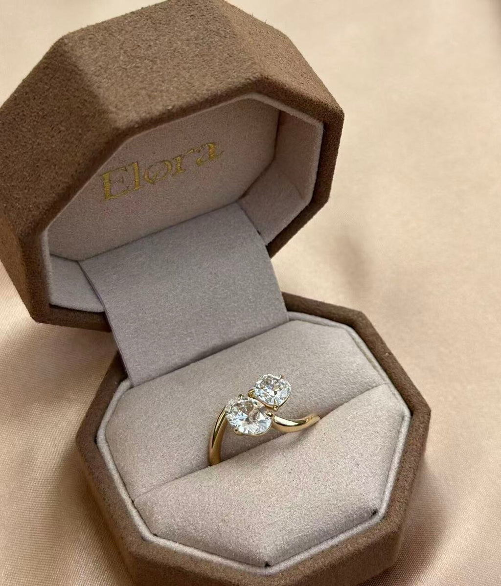 Double Stone Twist Arm Cultivated Diamond Ring Main Stone 1.22ct + Secondary Stone 1.01ct