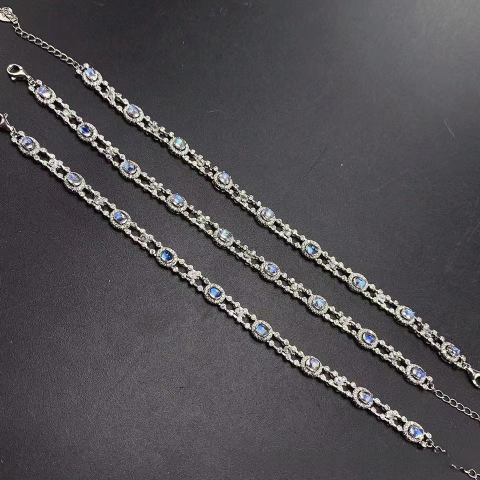 Moonstone Bracelet French Retro Style 925 Silver Fine Craft Inlaid Natural Gemstone Jewelry