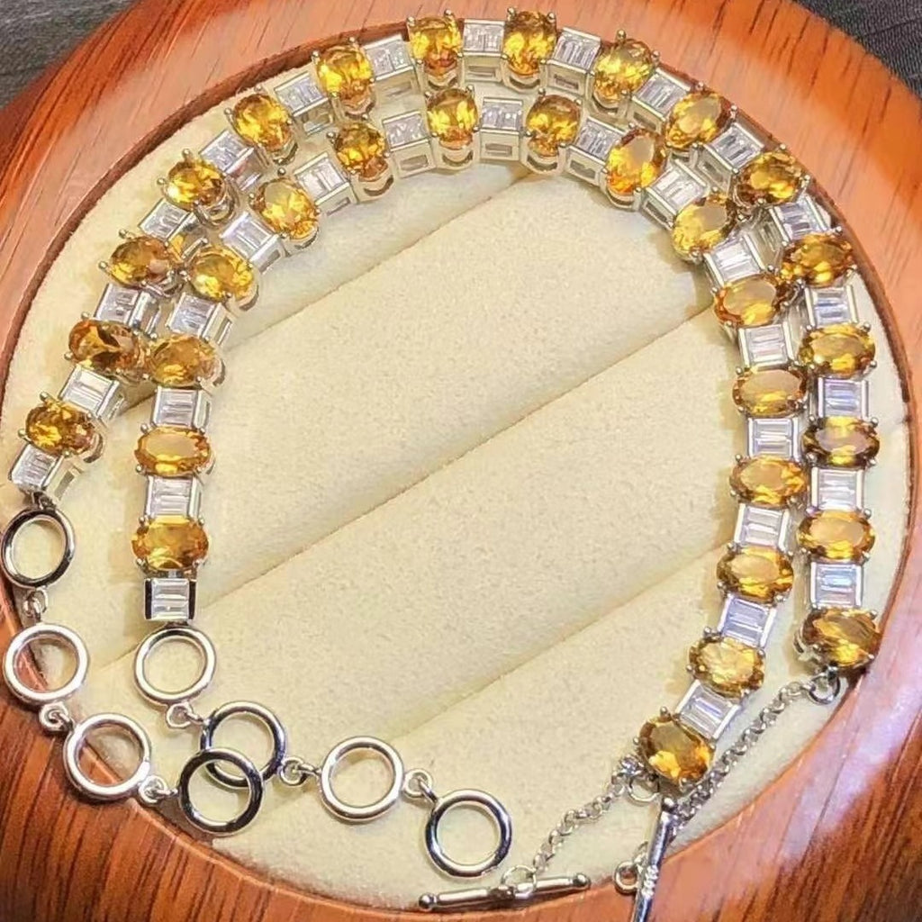 Natural Yellow Crystal Bracelet S925 Silver Fashionable Elegant Simple Women's Style