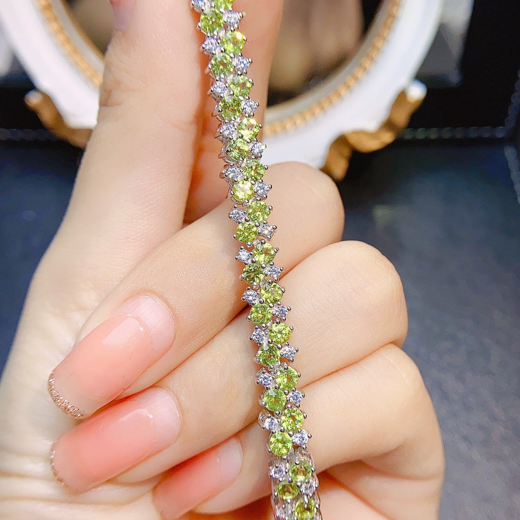 S925 Silver Inlaid Main Stone 3*3 Natural Peridot Bracelet