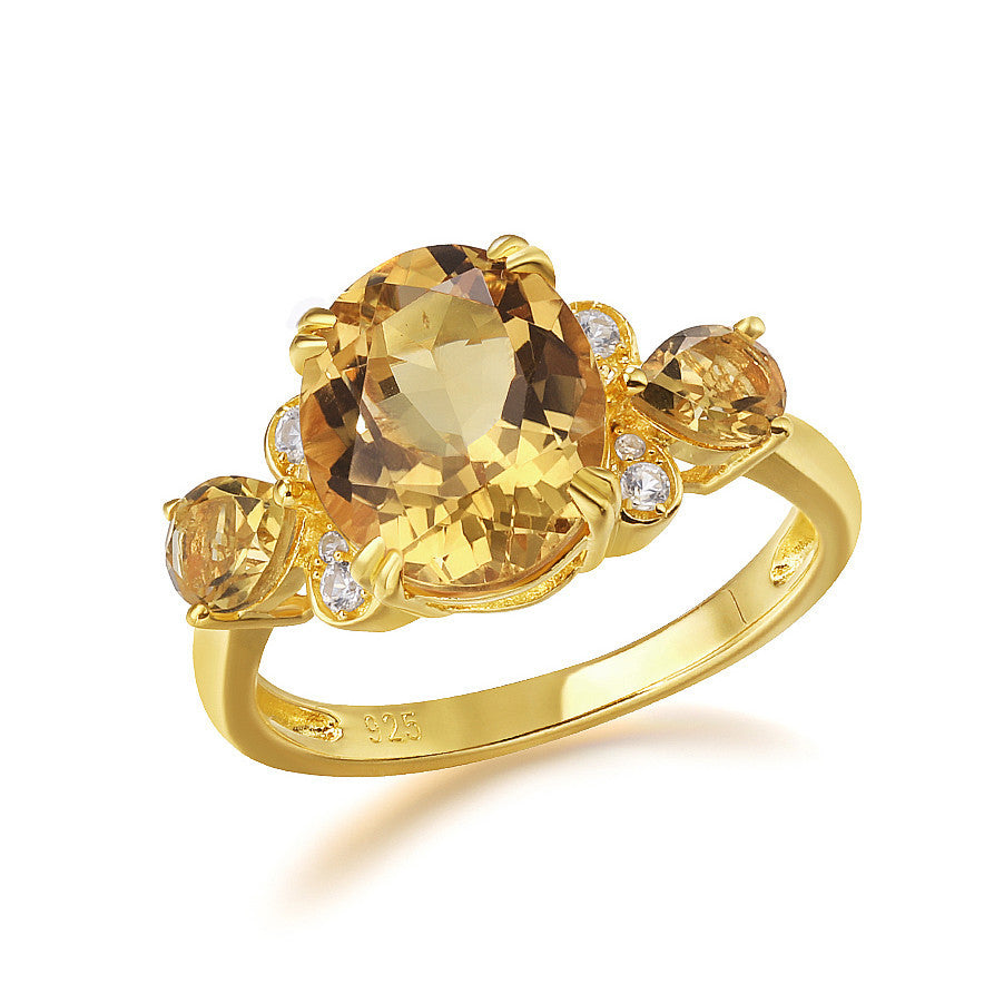 S925 Silver Fashion Noble Ring Yellow Crystal Ring