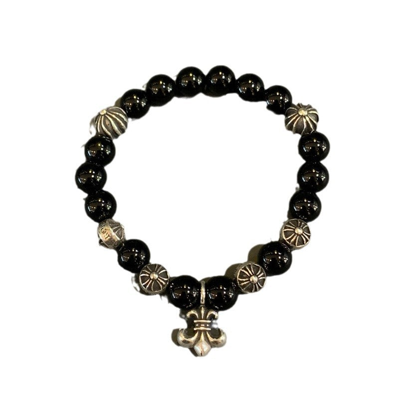 8mm Boy Scout Flower Obsidian Bracelet