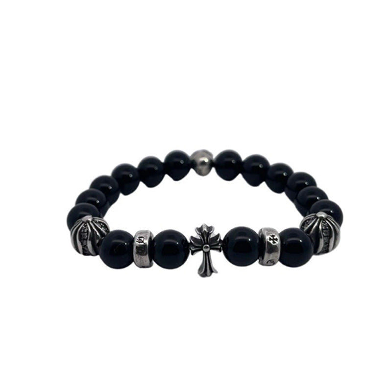 Male and Female Couples Domineering Hip-Hop Style Personality Punk 8mm Obsidian Bracelet
