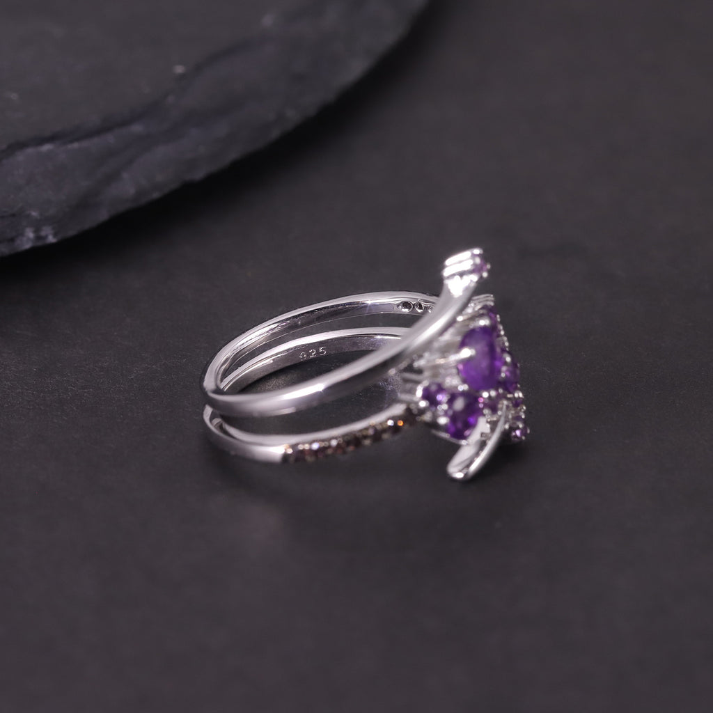 Flower Gemstone Ring S925 Sterling Silver Inlaid with Natural Topaz and Garnet Ring