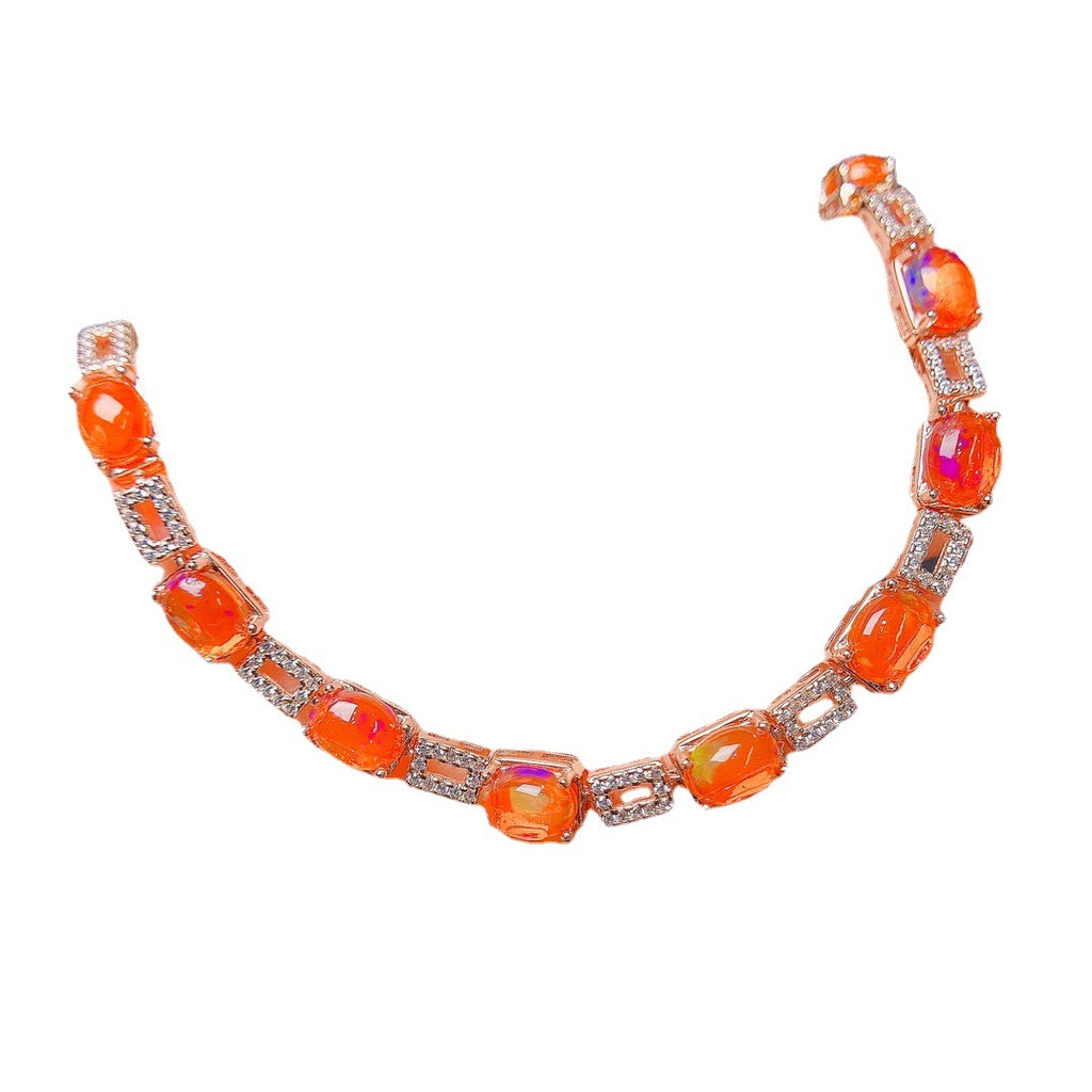 S925 Silver Inlaid Main Stone 5*7 Natural Fire Opal Bracelet