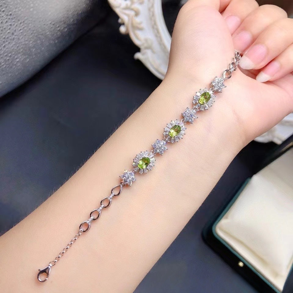 Natural Pink Crystal Bracelet Sakura Pink 925 Sterling Silver Fine Quality Crystal Hand Jewelry