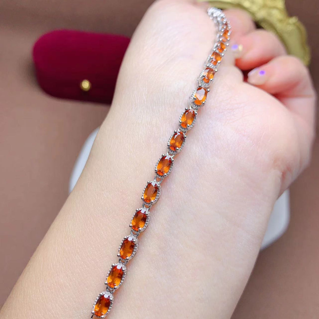 S925 Silver Inlaid Natural Fenda Garnet Simple Multi-Grain Goddess Bracelet