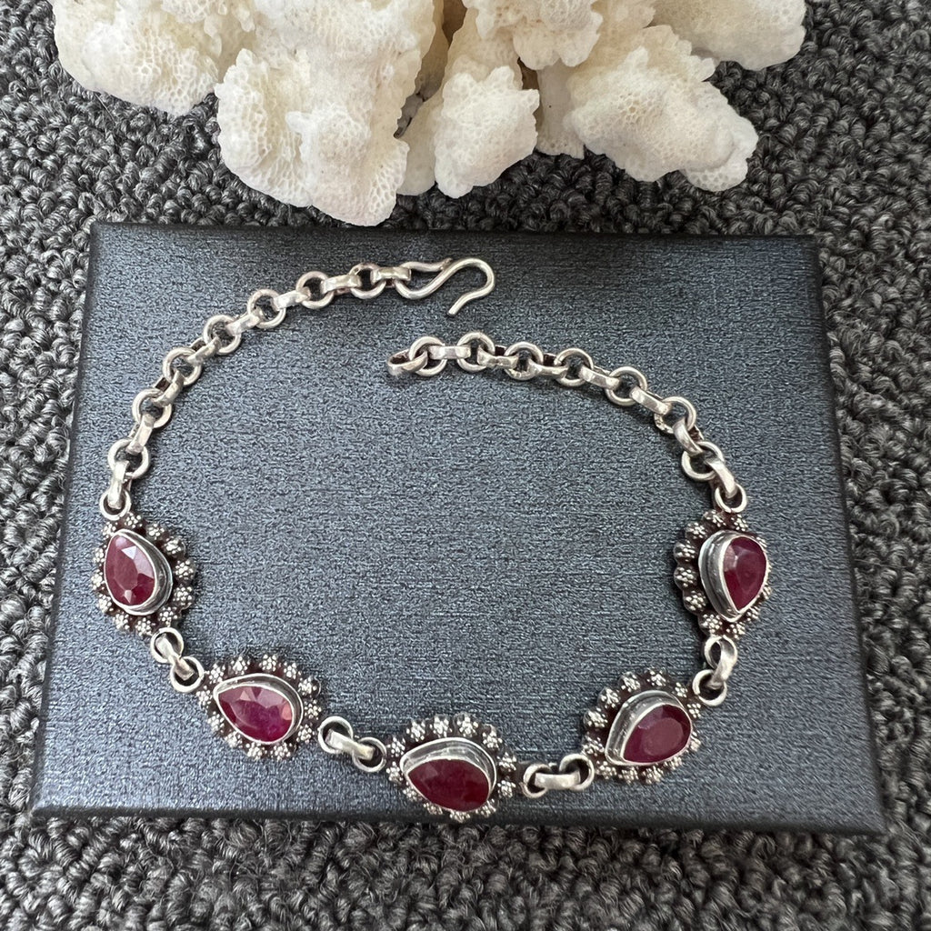 Nepal Handmade 925 Inlaid Yellow Crystal Ruby Amethyst Opal Stone Vintage Bracelet