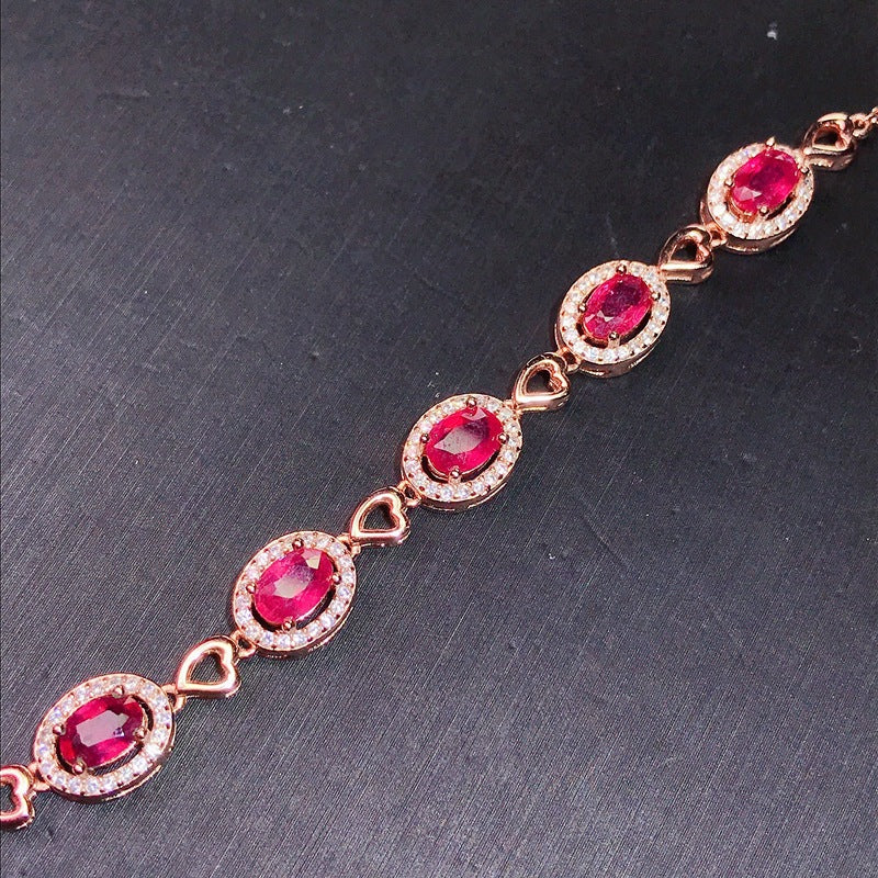 Ruby Bracelet with Extended Chain Adjustable 925 Silver Ruby