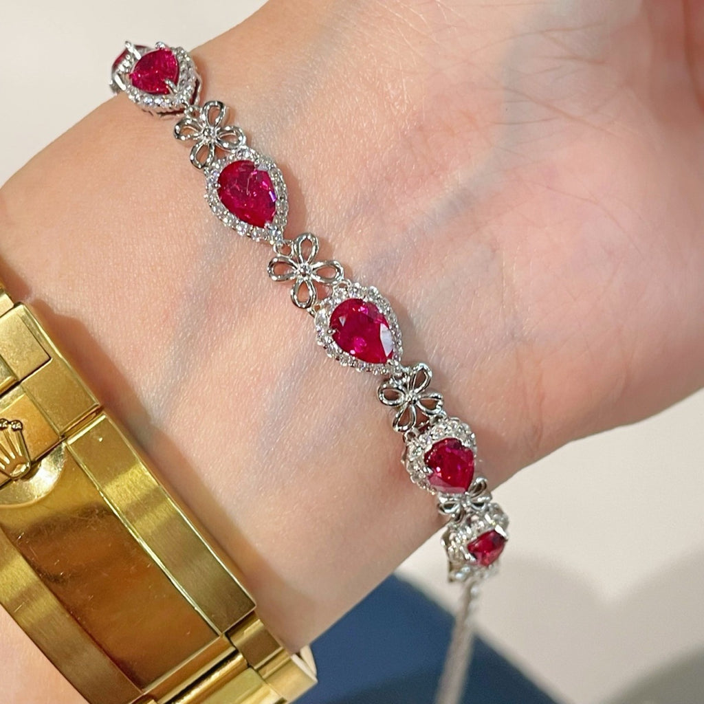 925 Silver Gold Plated Red Corundum Water Drop Flash Diamond Bracelet